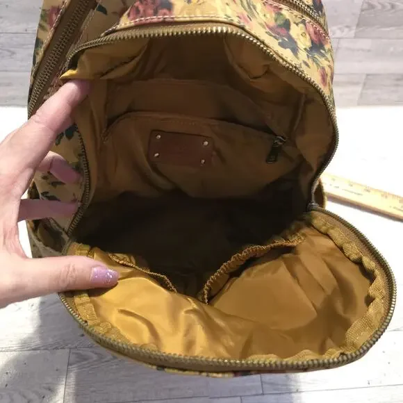 Patricia Nash Floral Canvas Backpack Vintage Rose Print Leather Trim Bag - Picture 12 of 14